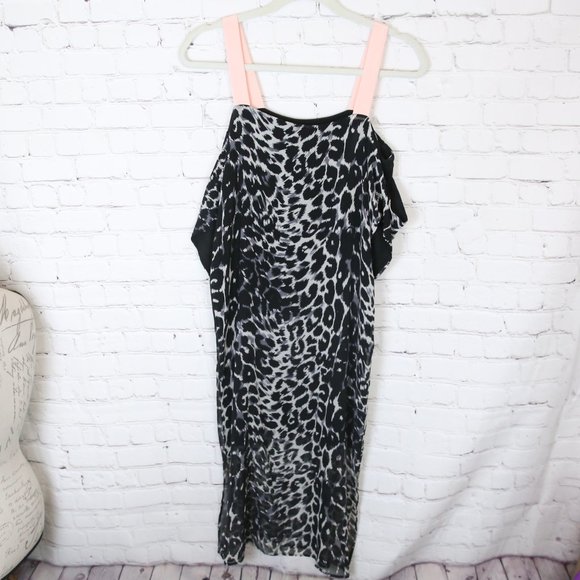 20. Topshop leopard print silk black dress cold shoulder Size 2 - Picture 2 of 9